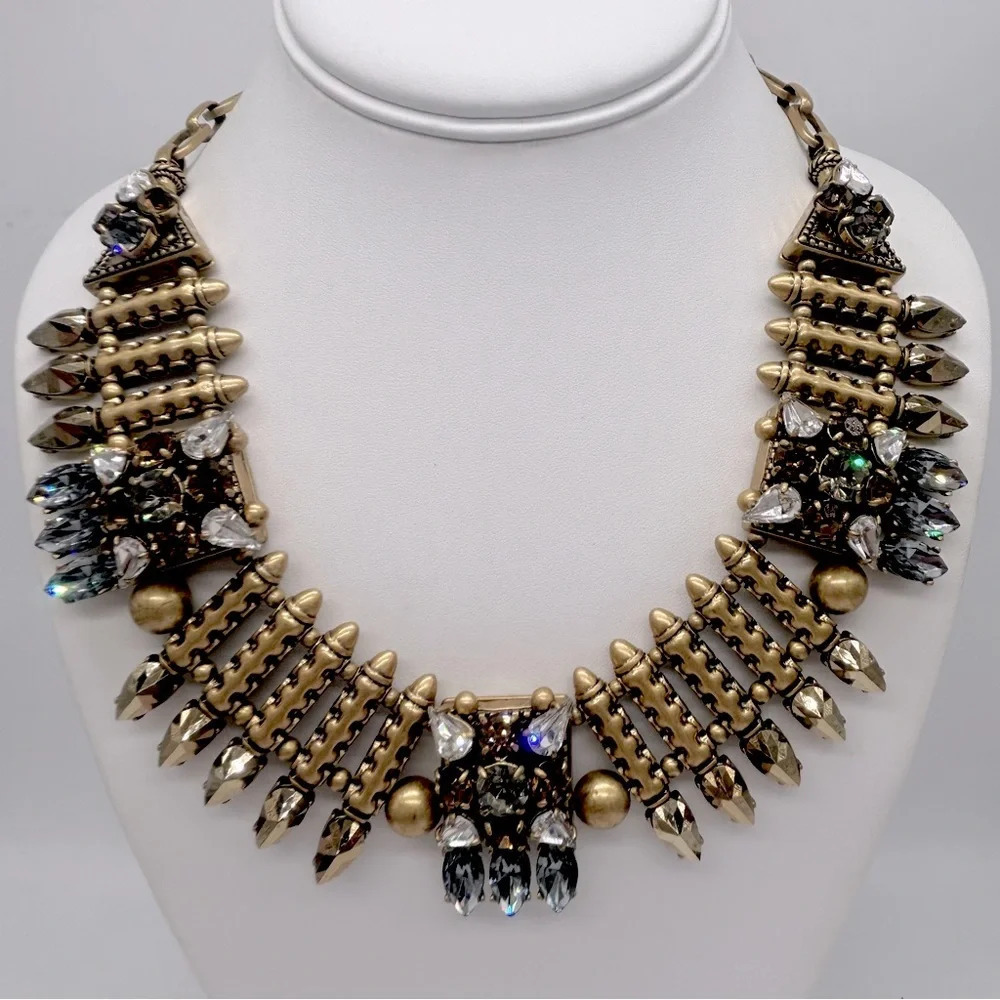 J. Crew Brown Gray Gold Jeweled Necklace